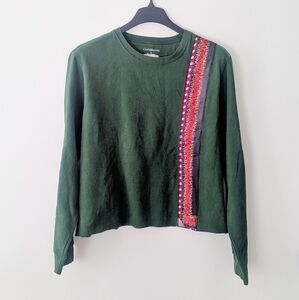 Rebirth Upcycled Sweatshirt With Louis Vuitton Scarf Size Large Green Crop Artsy